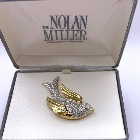 Nolan Miller Pave Bird Glamour Collection Brooch Pin Clear Crystal Gold EUC J746 - Picture 6 of 6